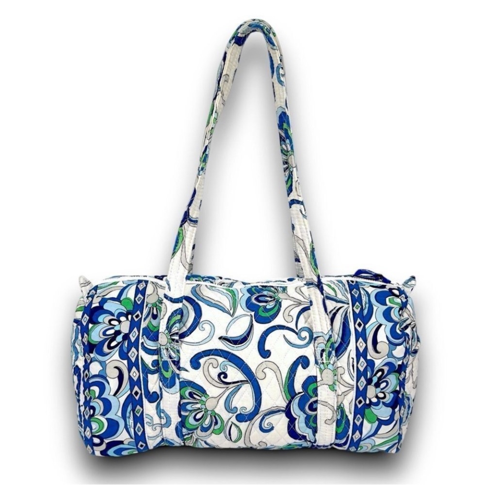 Vera Bradley Mediterranean Blue & White Floral Large Traveler Duffel Bag Retro